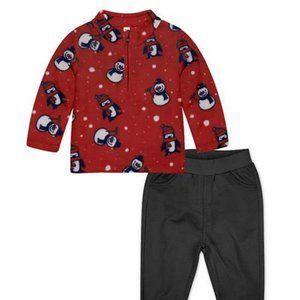 NWT! PeppyMini | Red Penguin & Snowman Half-Zip Pullover with Pants